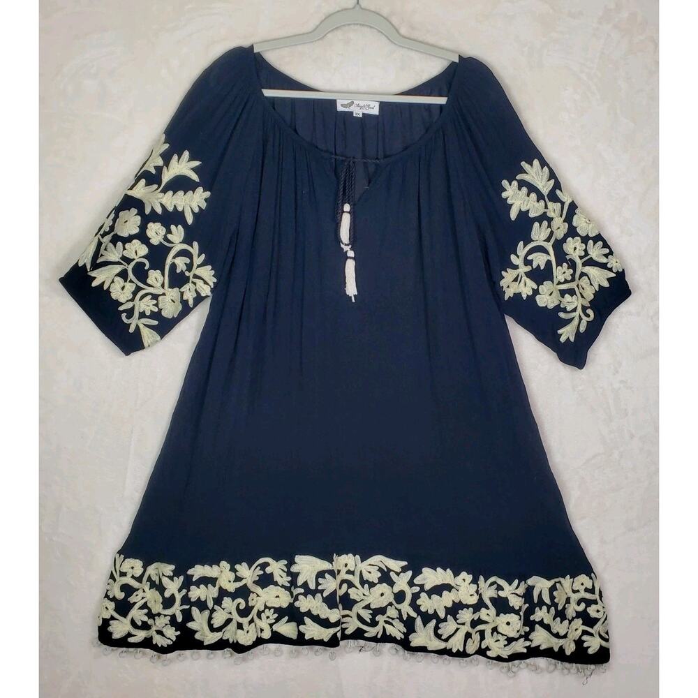 Angel Heart Boutique Babydoll Embroidered Tassel Plus Sz 3X Dress Floral Shift